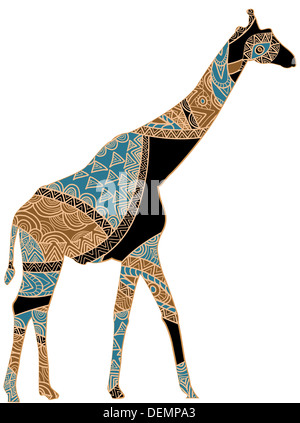 Girafe dans le style ethnique sur un fond blanc Banque D'Images