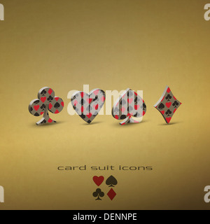 Nouveau jeu de combinaison de cartes d'icônes sur fond texturé peut utiliser comme éléments de design de casino Banque D'Images