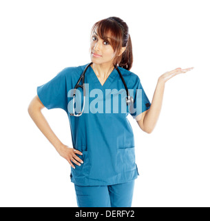 Médecin Indien Attractive Woman posing in a studio devant un fond Banque D'Images