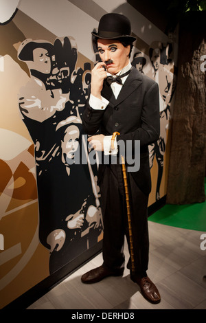 Charlie Chaplin cire figure dans le musée Madame Tussauds Amsterdam, Hollande, Pays-Bas. Banque D'Images