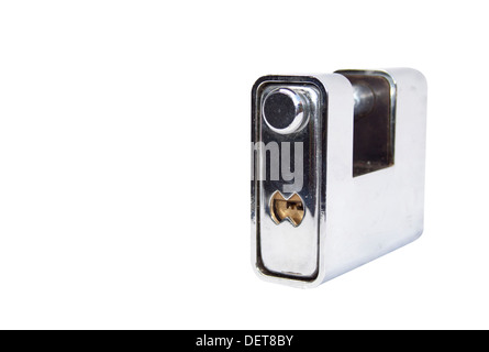 Heavy duty lock chrome isolé sur fond blanc Banque D'Images