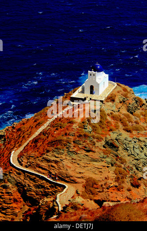 La Grèce, Îles Cyclades, Sifnos, la chapelle des sept martyrs ci-dessous Kastro. Banque D'Images