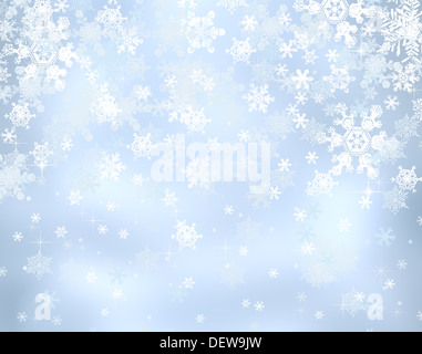 Bleu décoration fond de Noël avec des flocons de lumières et de flou Banque D'Images