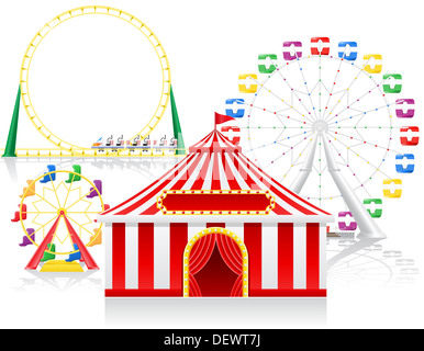 Tente de cirque et attractions illustration isolé sur fond Banque D'Images