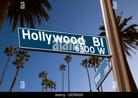 Hollywood Boulevard avec vine sign illustration sur fond de palmiers Banque D'Images