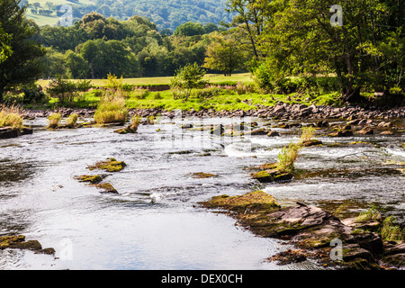 La rivière Usk près de Llangynidr dans le parc national de Brecon Beacons, le Pays de Galles. Banque D'Images