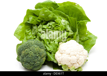 Salade de tête de fleurs de brocoli et char Banque D'Images