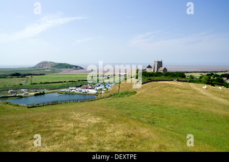 L'église St Nicholas Brean Down et, en montée, Weston-Super-Mare, Somerset, Angleterre. Banque D'Images