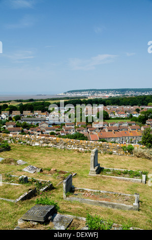 Avis de Weston-super-mare de St Nicholas Church Hill, en montée, Somerset, Angleterre. Banque D'Images