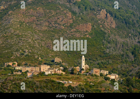 Petit village de Figarella dans les montagnes vertes du Cap Corse, Corse, France, Europe Banque D'Images