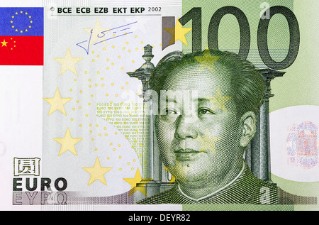 100 euros avec un portrait de Mao Zedong, image symbolique, aide pour l'euro en provenance de Chine Banque D'Images