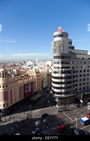 La Plaza Callao square dans la rue Gran Via, le centre-ville de Madrid, Espagne, Europe Banque D'Images