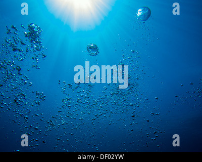 Un plongeur de bulles dans l'océan à la surface Banque D'Images