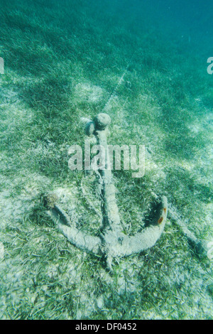 Rouillé et envahi par l'ancre sur le fond marin, Amédée Island, Nouvelle Calédonie, France Banque D'Images