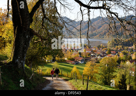 Lac Schliersee vus de Unterriss en automne, Haute-Bavière, Bavière Banque D'Images