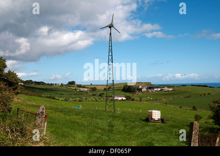 Petite éolienne alimentant les zones rurales ferme dans le nord de l'Irlande Banque D'Images