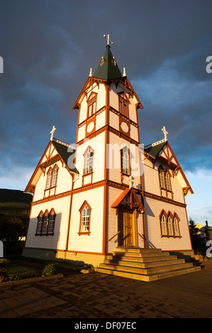 L'église, ville de Húsavík, boutiques eystra, région ou région du nord-est, l'Islande, Europe, PublicGround Banque D'Images