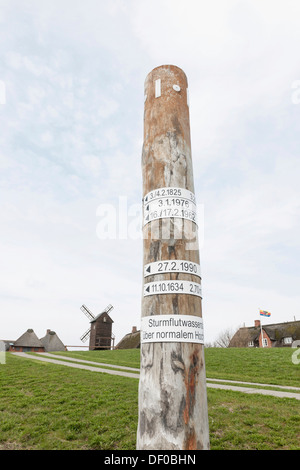 Niveau d'ondes de tempête, Ketelswarf sur la petite île de Langeness, Frise du Nord, Schleswig-Holstein, Allemagne du nord Banque D'Images