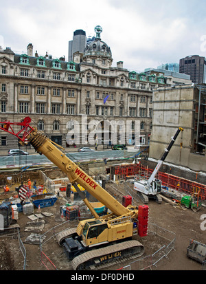 Avis de Traverse Moorgate chantier, City of London, Londres, Angleterre, Royaume-Uni Banque D'Images