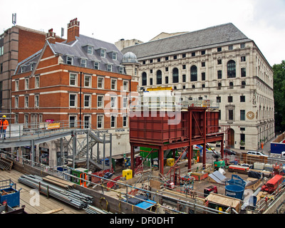 Avis de Traverse Moorgate chantier, City of London, Londres, Angleterre, Royaume-Uni Banque D'Images