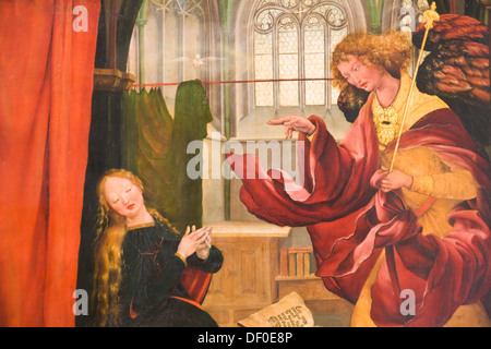 Annonciation, détail, retable d'Issenheim par artiste Matthias Gruenewald, Musée Unterlinden, Colmar, Alsace, France, Europe Banque D'Images