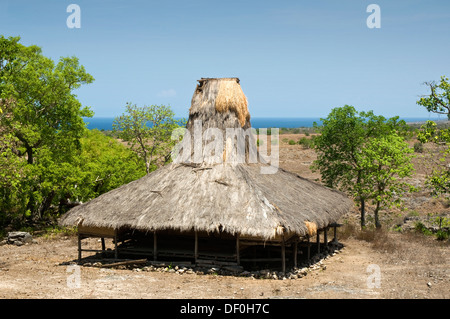 L'INDONÉSIE, Sumba, Prailiang, village perché avec haute traditionnelle a fait des toits de chaume, typiques de l'île Banque D'Images