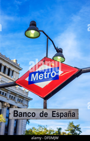 La station de métro Banco de Espana Sign in Madrid Espagne Banque D'Images