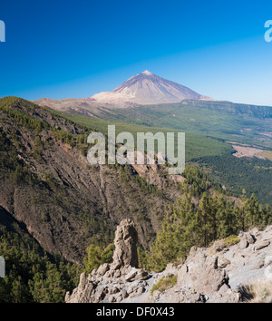 Vue vers l'énorme volcan du Teide, sur l'Orortava, vallée de la Crucita, Tenerife, Îles Canaries Banque D'Images