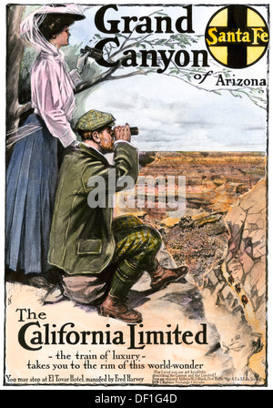 Annonce pour visiter le Grand Canyon à bord de la 'California', limitée Santa Fe RR, 1908. Demi-teinte à la main, d'un imprimé publicitaire Banque D'Images