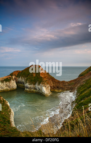 Vue sur la mer de High Stacks Arch les falaises de craie Drinking Dinosaur depuis les sommets des falaises du Flamborough Yorkshire Banque D'Images