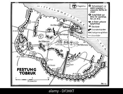 Vue de la carte de la forteresse Tobruk en Libye, publiée le 1 juillet 1941. Fotoarchiv für Zeitgeschichte Banque D'Images