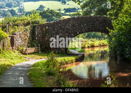 Pont de pierre sur le Canal de Monmouthshire et Brecon à Llangynidr dans le parc national de Brecon Beacons. Banque D'Images