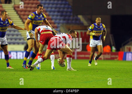 Wigan, UK. 27 août, 2013. Blake Green de Wigan Warriors en action au cours de la Super League Rugby match de demi-finale de qualification entre Wigan Warriors et Leeds Rhinos du DW Stadium © Plus Sport Action/Alamy Live News Banque D'Images