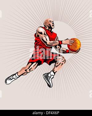 Illustration d'un joueur de basket-ball fait en style rétro. Banque D'Images