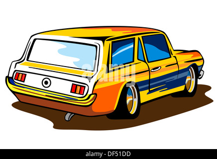 Illustration d'une Ford Mustang jaune Voiture Station wagon isolé sur un fond blanc fait en style rétro. Banque D'Images