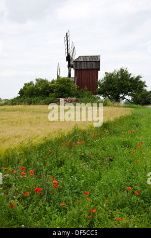 Du côté de la route de coquelicots et moulin Banque D'Images