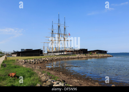 La frégate à vapeur danois restauré Fregatten Jylland en musée est plus long bateau en bois dans le monde Ebeltoft, Jutland, Danemark Banque D'Images