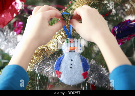 La décoration de Noël avec décoration bonhomme de neige fait main Banque D'Images