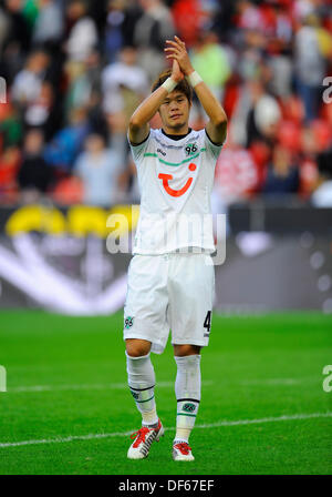 Bundesliga allemande, 28.9.2013, saison 2013-2014, Journée 9, BayArena Leverkusen Bayer 04 Leverkusen, (noir) - Hanovre 96 (blanc)---- Hiroki Sakai (H96) Banque D'Images
