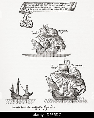 La flotte de Vasco Da Gama de navires qui a quitté Lisbonne, Portugal en 1497 sur la première expédition à la voile autour du Cap de Bonne Espérance Banque D'Images