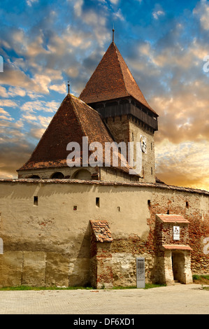 Le 14ème siècle gothique Sever Axnte évangélique Saxon église fortifiée, Sibiu, Transylvanie. Banque D'Images