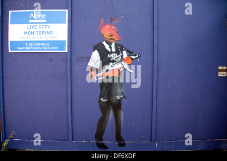 Street Art Par Gee, Orchard Place, Tower Hamlets, London, England, UK. Banque D'Images