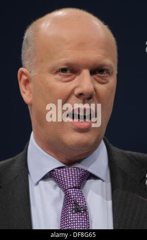 CHRIS GRAYLING DÉPUTÉ, SECRÉTAIRE D'ETAT À LA JUSTICE Le 30 septembre 2013 Manchester Central Manchester en Angleterre Banque D'Images