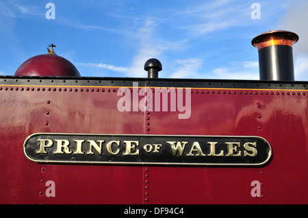 Plaque Nom et le détail des locomotives de chemin de fer à voie étroite de 'Prince of Wales' sur la vallée de fer à vapeur de Rheidol à Aberystwyth Banque D'Images