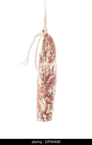 Cured sausage isolated on white Banque D'Images