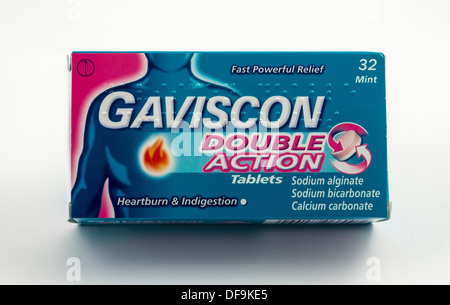 Les comprimés Gaviscon. Un médicament en vente libre utilisé pour l'estomac et l'indigestion. Banque D'Images