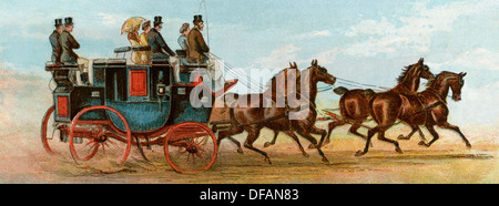 Coach et quatre chevaux de Mr Oakeley, Londres, 1880. Lithographie couleur Banque D'Images