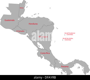 Carte d'Amérique centrale gris Banque D'Images