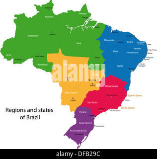 Carte Brésil coloré Banque D'Images