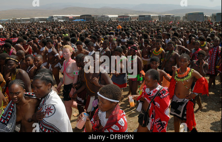 Des milliers Zulu maidens participer à Reed Dance où les filles après avoir subi un test de virginité jeter roseaux roi Goodwill Banque D'Images